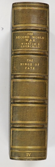 Fine binding - Churchill, Winston - The Second World War, Volume IV - The Hinge of Fate, 8vo, blue morocco gilt by Zaehnsdoorf, retailed by Hatchards, with folding maps, spine sunned, Cassell & Co. Ltd., London, etc., 19